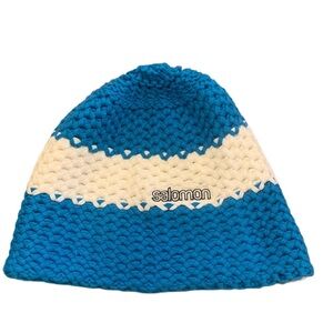 SALOMON NWOT Knit Winter Beanie Hat in Blue & White One Size Fits All